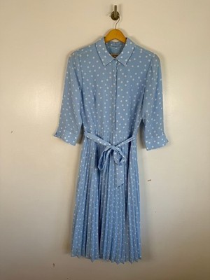 Hobbs Kleid Größe 10 blau gepunktet Plissee Midi Leona Gürtel Anlass Hochzeit