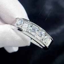 2 CT Round Cut Moissanite Men's Wedding Band Ring 14K White Gold Plated