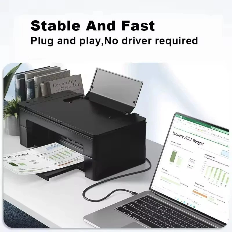 1PCS USB-C to USB-B 2.0 Cable For Nylon Epson HP Canon Brother Printer Scanner - Image 3 of 4