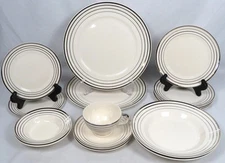 Lot (2) 5-Pc Place Settings Salem Saphire Platinum Gold Plates Bowls MCM USA Vtg