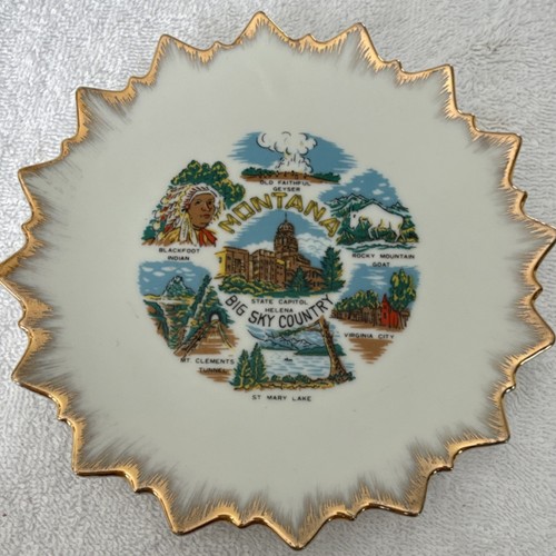 Montana Big Sky Country Souvenir Decorative Plate Gold Trim Made in Japan 5 Inch