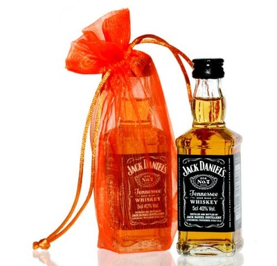 2 Jack Daniels 0,05 L Miniatur-Glasfl.  einzel im Chiffon Säckchen