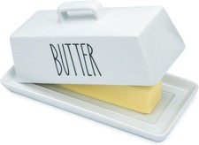 Porcelain Covered Butter Dish with Lid for Countertop (Lid with Handle). 7.6" x