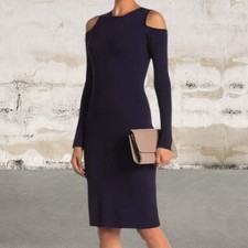 Eliza J $128 Cold Shoulder Thick Knit Long Sleeve Black Cocktail Dress Sz Small