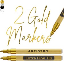 ARTISTRO 2 Gold Acrylic Paint Markers - 0.7mm Extra Fine-Tip Metallic