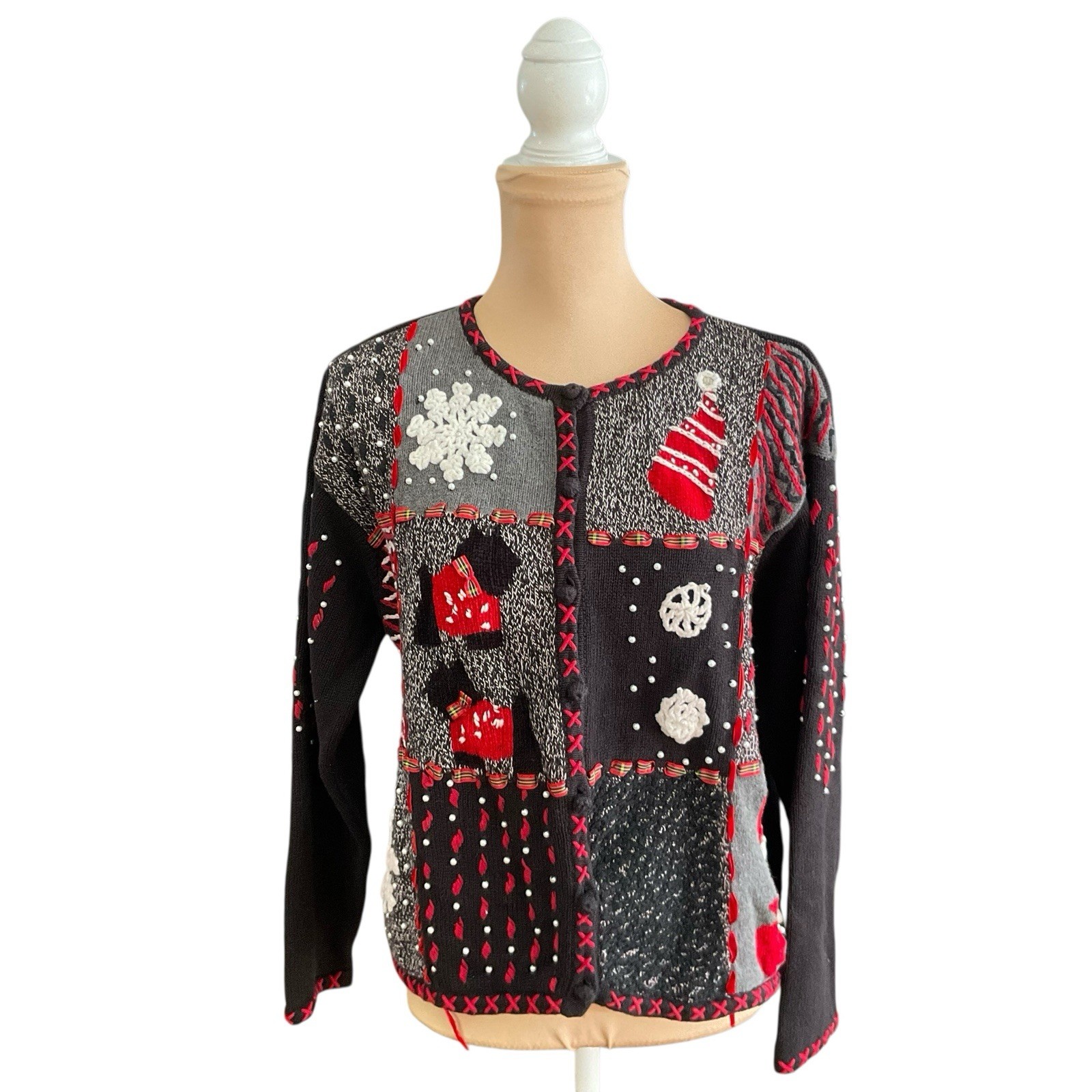 Designer Original Studio Holiday Patchwork Cardig… - image 2
