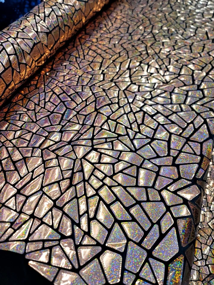 Fabric Sold By The Yard Rose Gold Iridescent Sequins On Stretch Black Velvet - Image 3 of 4