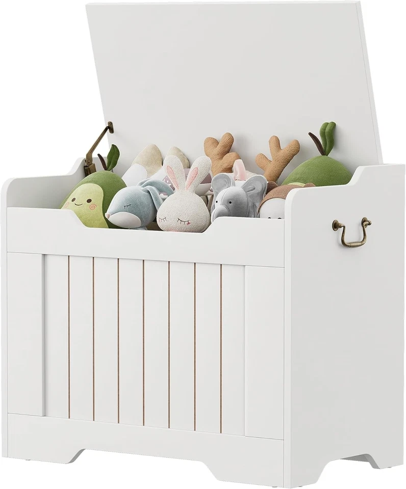 Cofre de juguete de ratán con bisagra de seguridad para sala de estar y dormitorio y sala de juegos blanco Foto 4 de 4