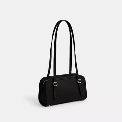 Coach Swing Zip 20 Shoulder Bag Black Brass Hardware Glovetanned