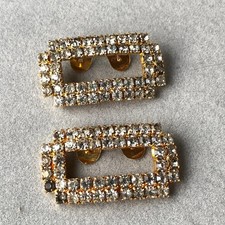 Vintage MUSI Shoe Clips Gold Tone Rhinestone Rectangular Art Deco Style