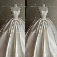 Stain Wedding Dress With Sweep Train Sweetheart Neck Lace Appliques Bridal Gown
