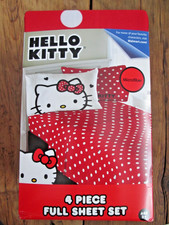 New Hello Kitty 4 Piece Full Sheet Set Microfiber Fitted Flat Sheet Pillowcases