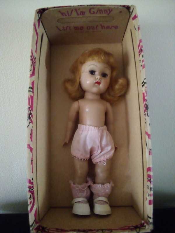 Vogue Ginny Doll Straight Leg Walker Full Blonde Wig 1950s VGC.In Box Vintage
