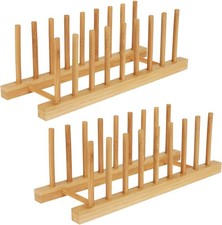 Bamboo Dish Drying Rack Kitchen Cabinet Organizer, Plate Pot Lid Organizer, W...