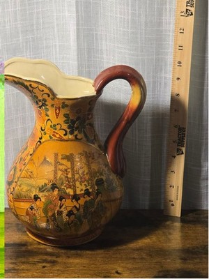 Satsuma Pitcher Vase Orange Brown Vintage