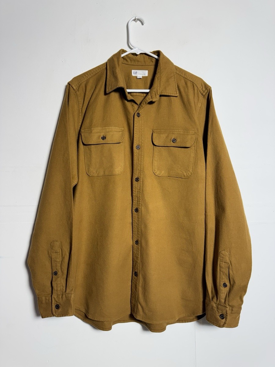 Gap Men's Khaki Gold Tan Stretch Twill Long Sleeve Workshirt