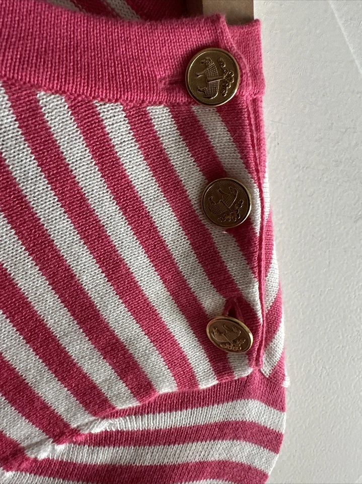 Brooks Brothers Rose Pink White Striped Sweater Women Size S Classic Gold Button - Image 3 of 4