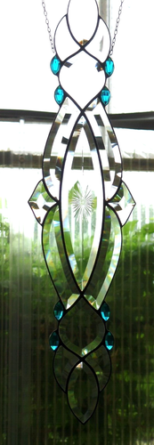 Bleiverglasung Bleiglas Facetten- Fensterbild mit Glasjuwelen  in Tiffany   - Bild 13 von 14