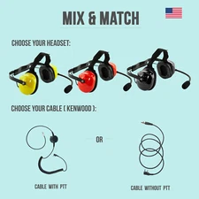 Noise Canceling Headset w/ PTT Mic for Kenwood, Baofeng, Retevis Two-Way Radios