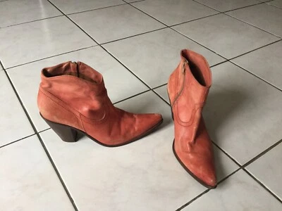Bottines DONNA PIU pointure 40 cuir rouge,rosé,corail bon etat - Photo 1/4