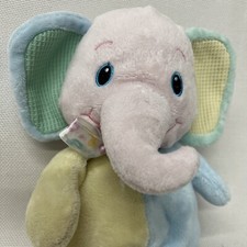 First Main Waffle Weave Baby Elephant Plush Rattle Stuffed Toy Pink Blue Vtg