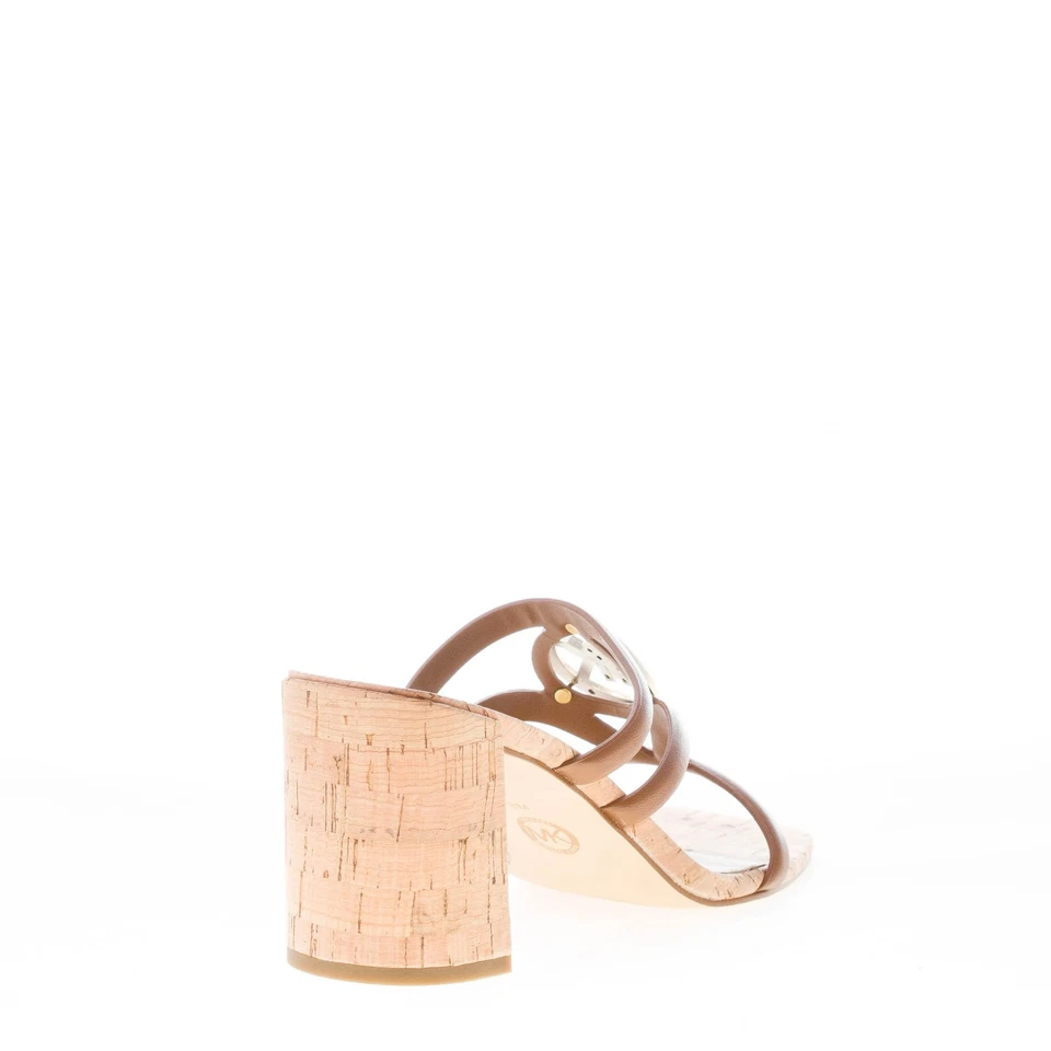 MICHAEL KORS damen schuhe Hampton braun leder slide sandale gold plakette - Bild 3 von 4