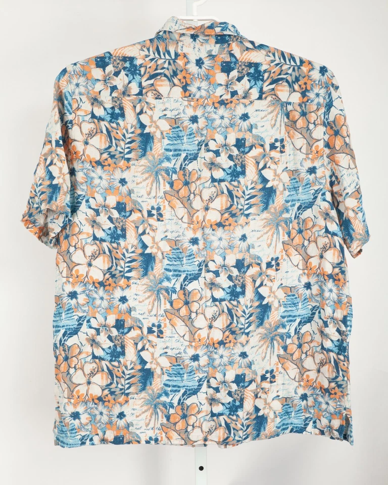 Camisa Margaritaville Para Hombres 2XL XXL Azul Beige Floral Seda Lino Hawaiano Aloha Foto 3 de 4