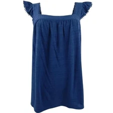 Style & Co Womens L Dark Blue Peasant Detailing Short Sleeve Top NWT CM72