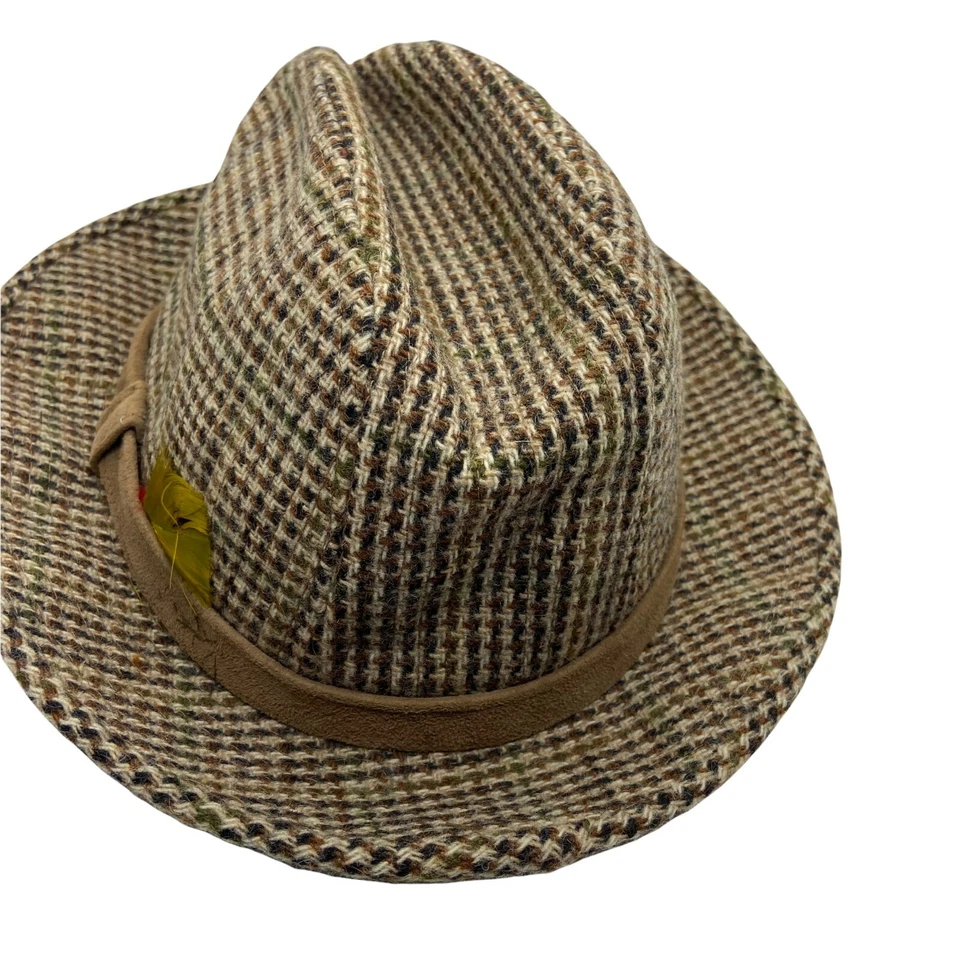 Borsalino Fedora Hat Vintage Mens Sz 7 3/8 Brown Tweed Fitted Grandpa Detective - Image 3 of 4
