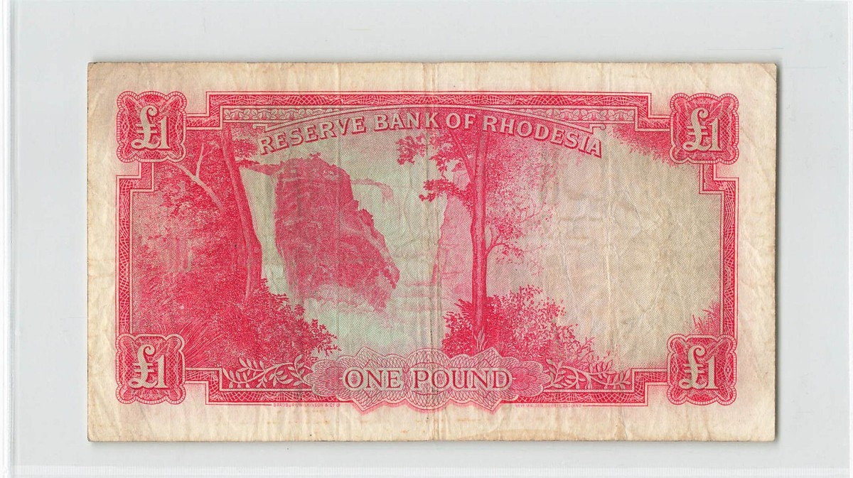 美品　南ローデシア　1964年　エリザベス女王　1ポンド　P-25a RHODESIA 1 Pound 1964, P-25a, 9.11.64, G/12 668154, Pretty Type