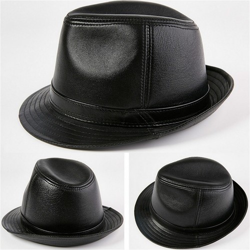 Classic Men Genuine Leather Trilby Hat 