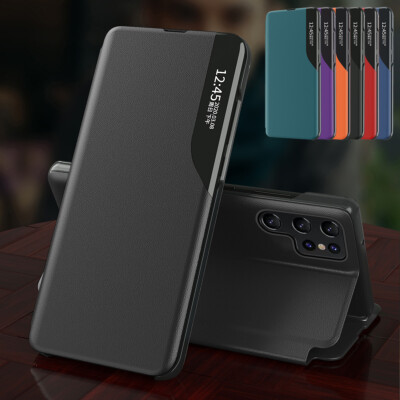 For Samsung S26 Ultra S24 S25 FE Note20 Magnetic Leather Window View Stand Case