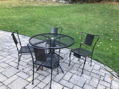 4 Vintage Heavy Wrought Iron Chairs Outdoor Patio Deck Garden Furniture Ebay