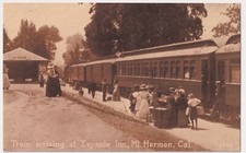 CALIFORNIA SANTA CRUZ CO. ZAYANTE INN TRAIN ARRIVE AT MT HERMON DEPOT ca 1907