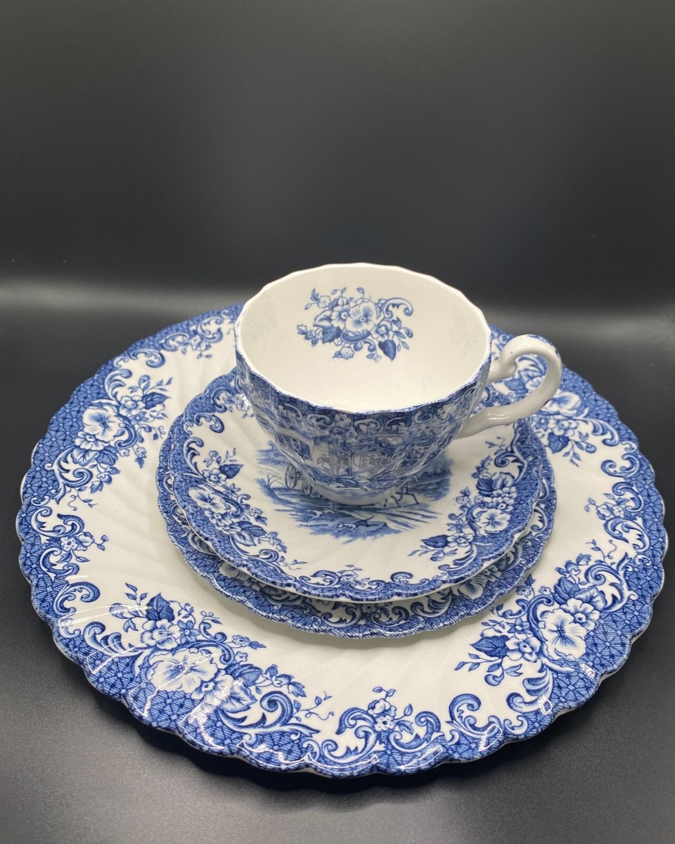 Johnson Bros Coaching Scenes Blue~ 4 piece set ~ Vintage | eBay