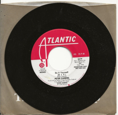 PETER GABRIEL D.I.Y. RARE 7 INCH USA PROMO VINYL SINGLE, MONO & STEREO VERSIONS