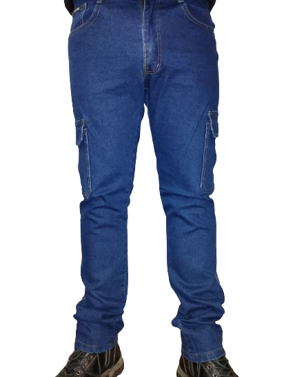 Pantaloni Cargo uomo jeans da lavoro con Tasche Laterali Multi-tasche tasconi - Immagine 3 di 4