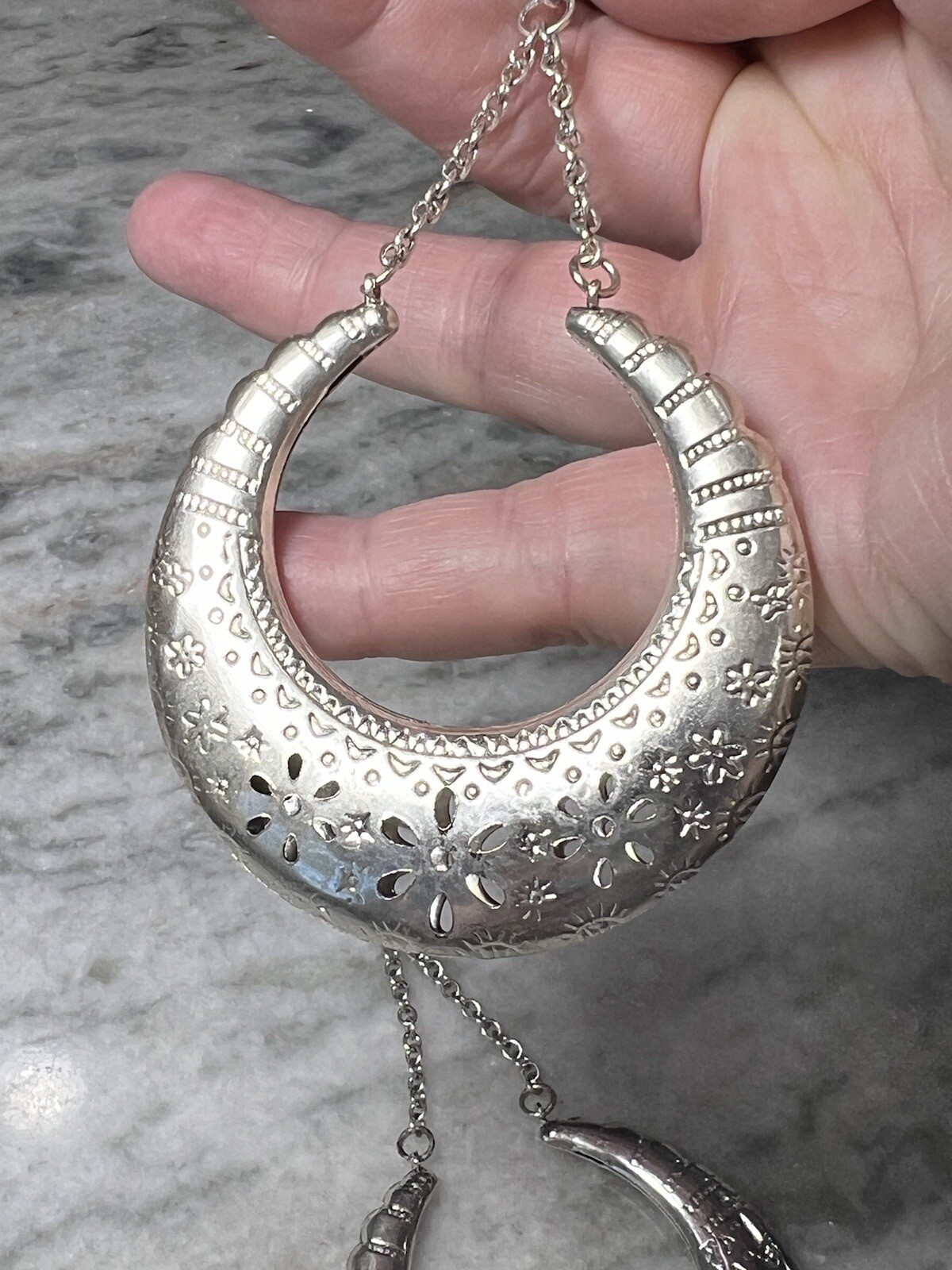 Crescent Shape Silver Dangle Pierced Earrings - image 4