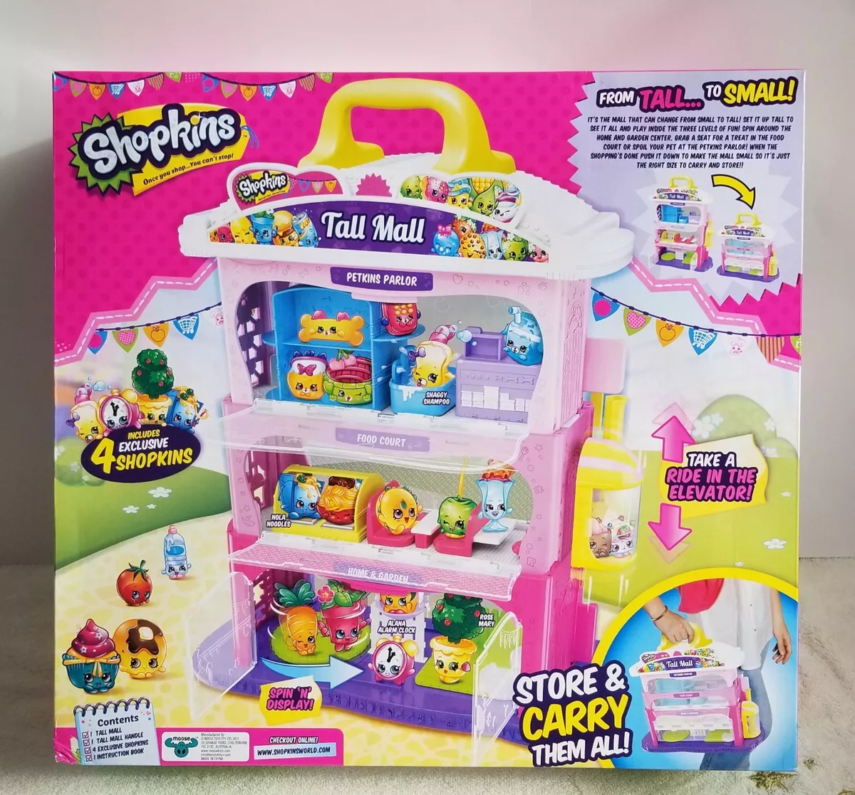 Shopkins Tall Mall Playset with Elevator and 4 Figures New NIB |