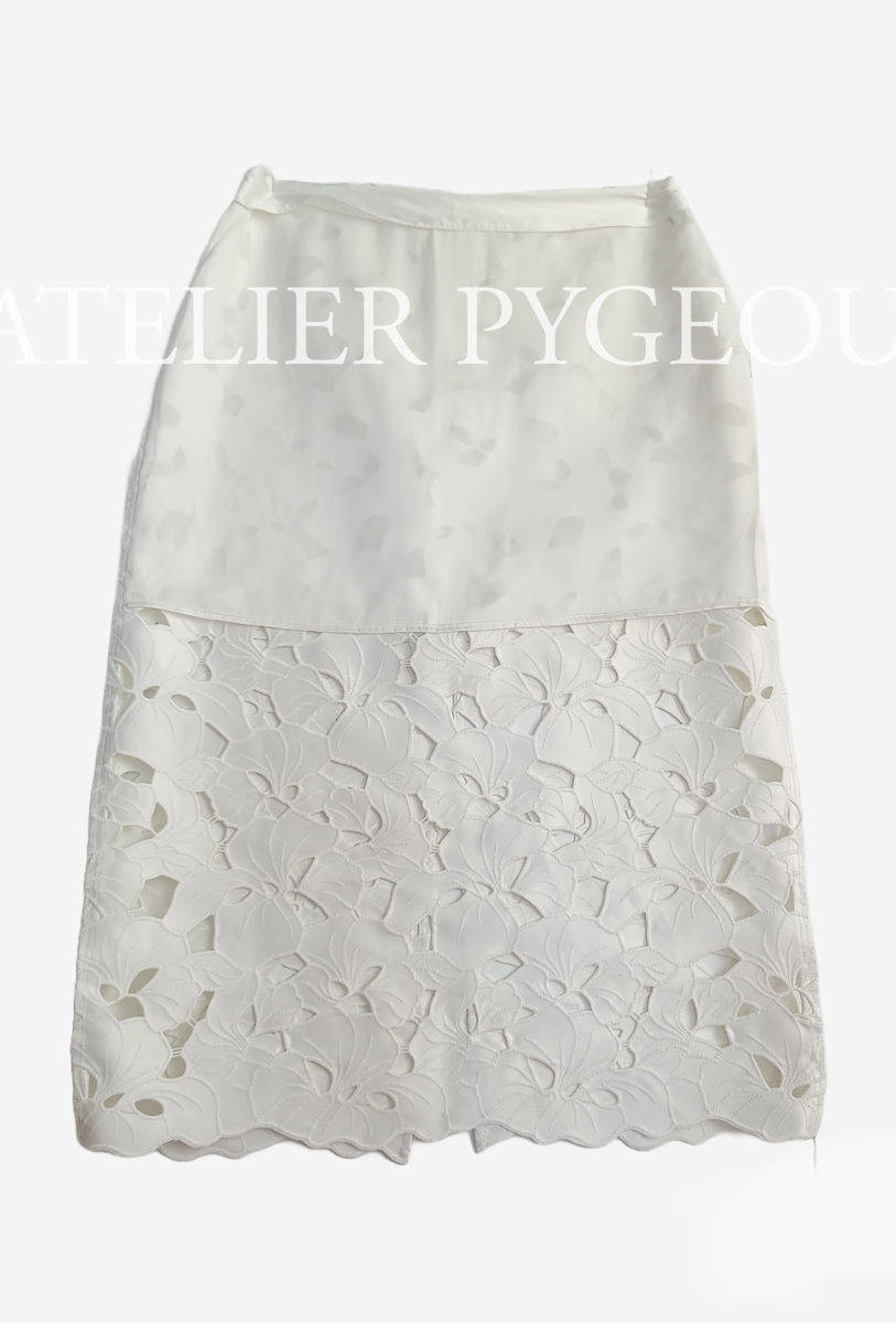 NWT H&M Satin Midi Skirt w/ Eyelet Embroidery White Sz