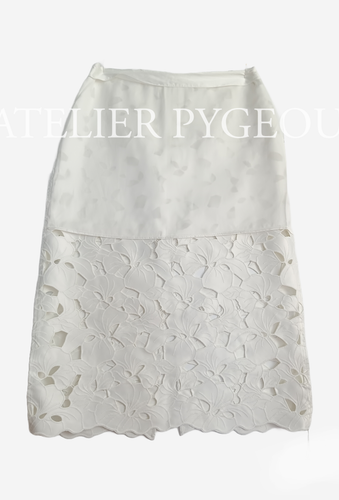 NWT H&M Satin Midi Skirt w/ Eyelet Embroidery White Sz 0 2 4 6 8 10 12 14 16 18 - Picture 4 of 7