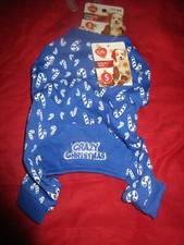 Pet Central Dog Pajamas Clothes Pjs Crazy Christmas Blue Candy Canes Small