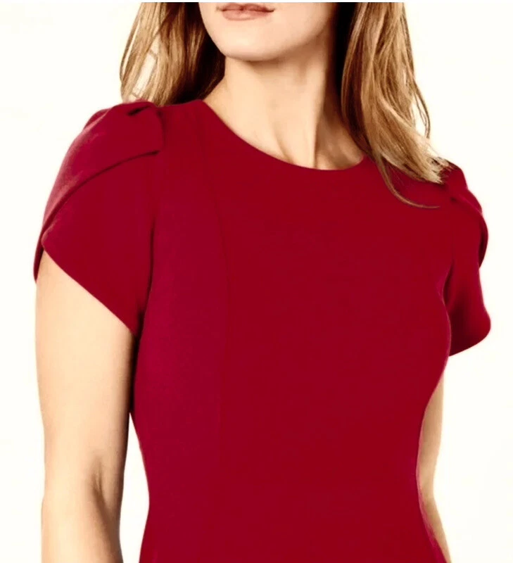 CALVIN KLEIN SHEATH DRESS UNIQUE TULIP SLEEVE, RED, SIZE 8P NWT