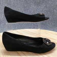 Donald J Pliner Sandals 6 M Womens Sonet Slip On Black Leather Peep Toe Wedge
