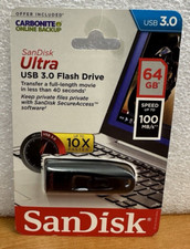 SanDisk Ultra CZ48 64GB USB 3.0 Flash Drive Black 100 MB/s Read Sealed
