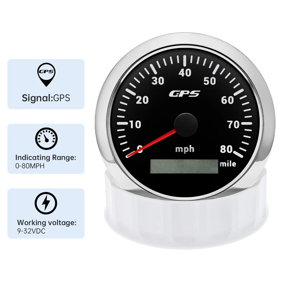 85mm GPS Speedometer 80MPH Tacho 8000RPM&52mm Fuel/Oil/Temp/Volt/Trim Gauge Set - Image 2 of 4