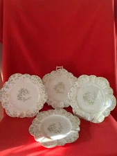 c 1890 Wileman & Co set 4 daisy shaped side plates "Trailing Ivy" pattern #5043