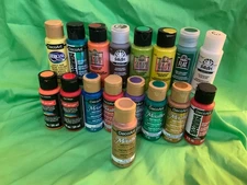 Acrylic craft paints 17 bottles, FolkArt, CraftSmart & DecoArt, used & unused
