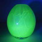 VINTAGE URANIUM GLASS HAND-BLOWN EGG-SHAPED MURANO BUD VASE, MADE IN ITALY