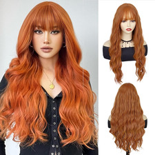 28 Inch Long Ginger Wigs For Women Orange Curly Wig With Bangs Deep Wave